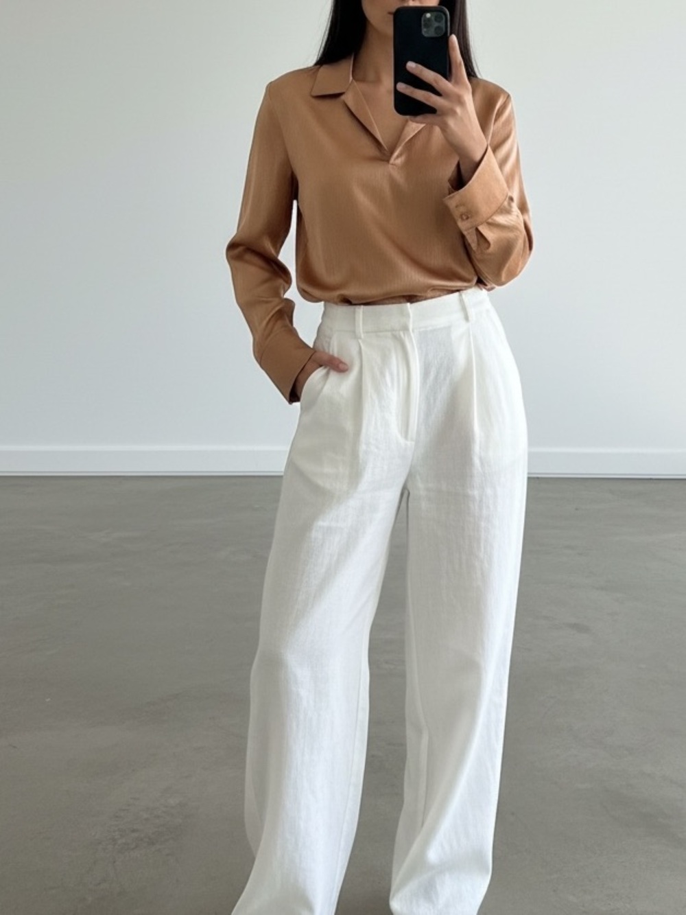 Vintage Golden Tan Blouse with Notched Collar